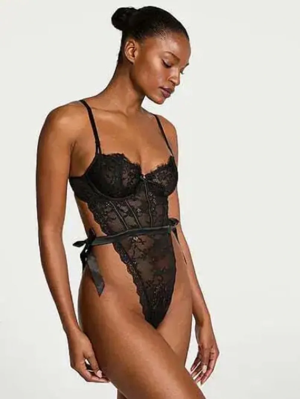Victoria Secret Dream Angels Wicked Unlined Lace Teddy Black Size as NWT